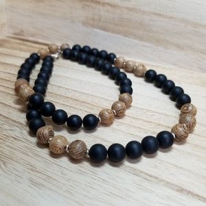 Black Onyx & Sandalwood Sterling Silver Ne…